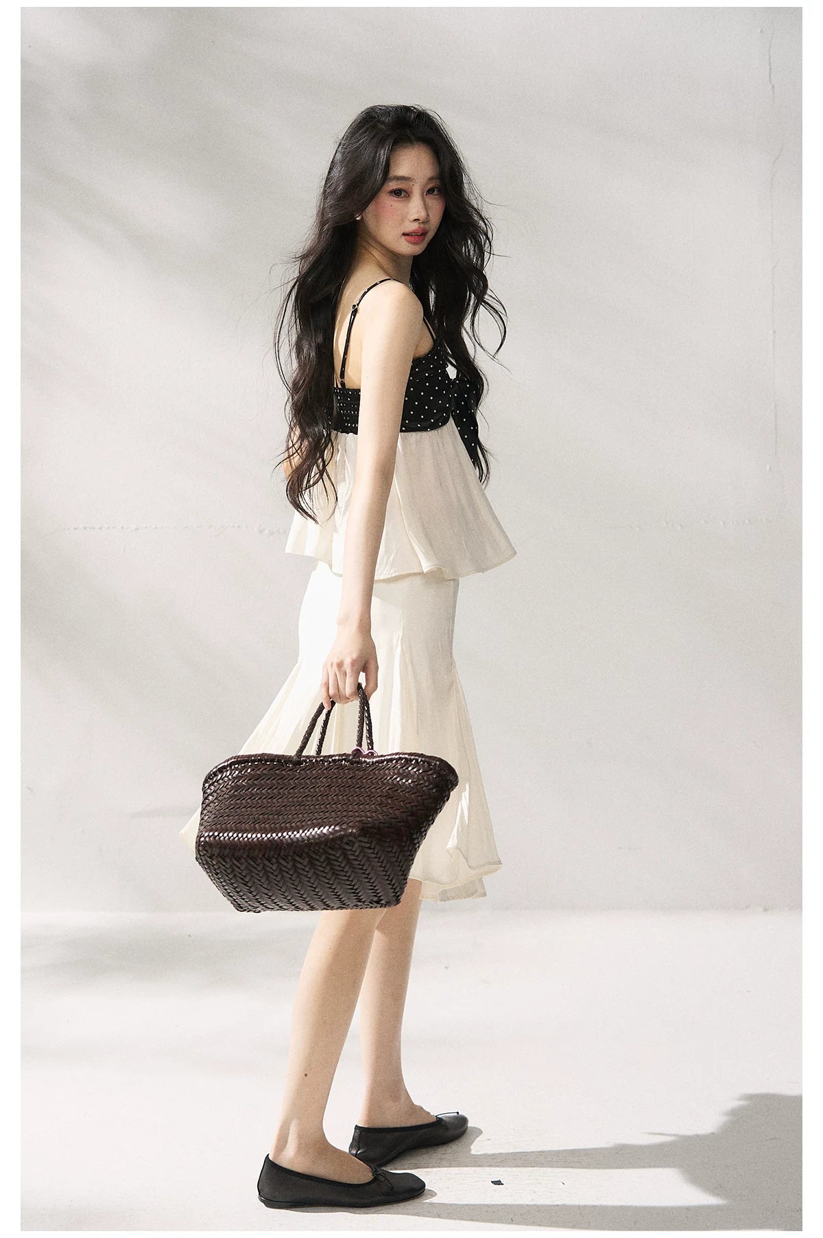 Polka Dot Camisole &amp; Bow Detail Midi Skirt Set