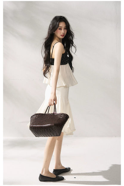 Polka Dot Camisole &amp; Bow Detail Midi Skirt Set