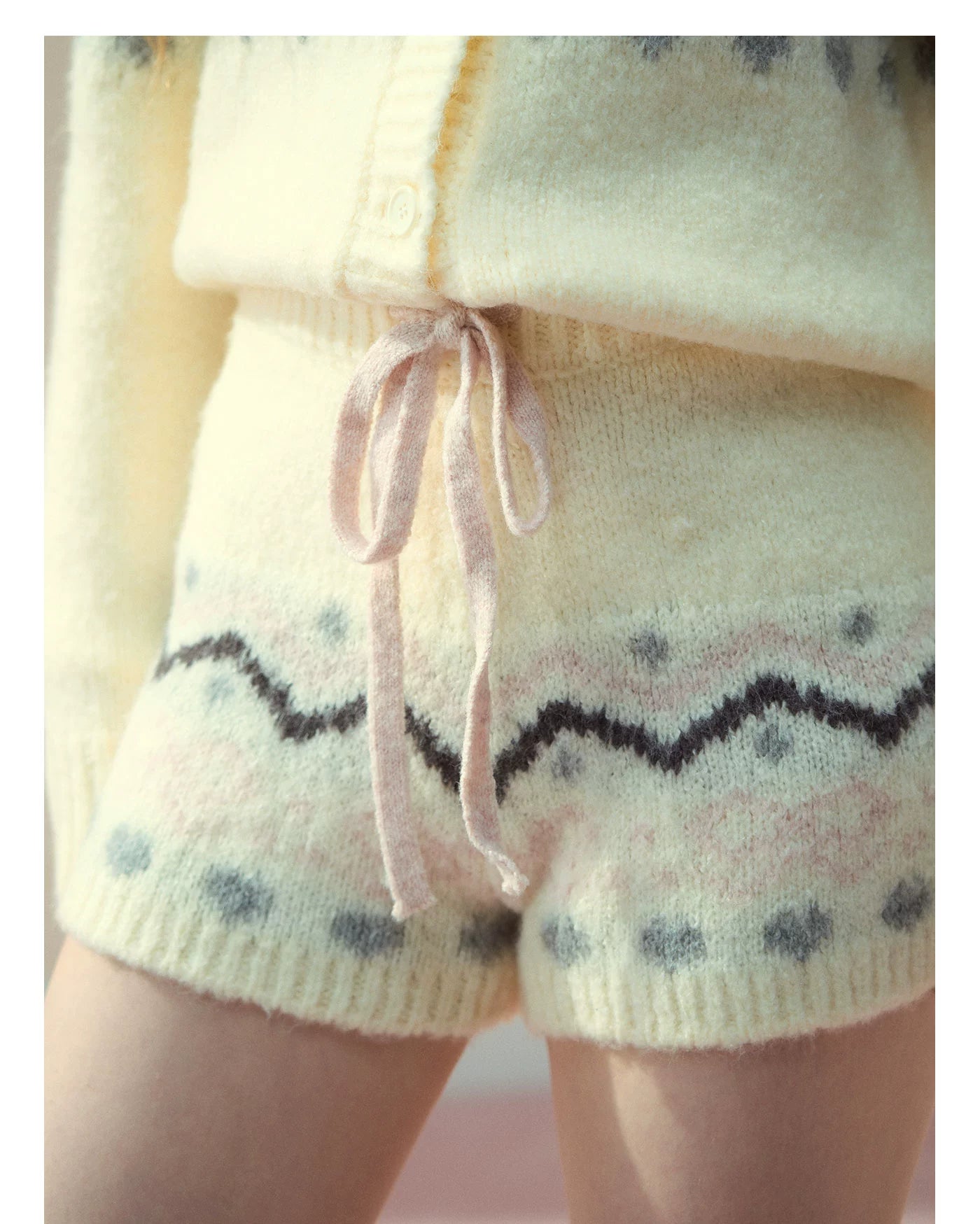 Fair Isle Knit Cardigan &amp; Shorts &amp; Scarf