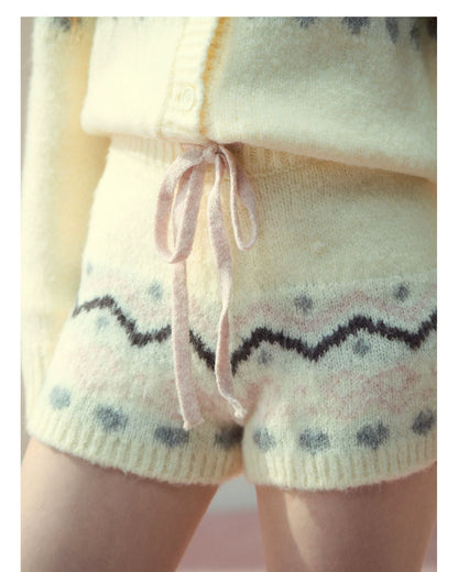 Fair Isle Knit Cardigan &amp; Shorts &amp; Scarf