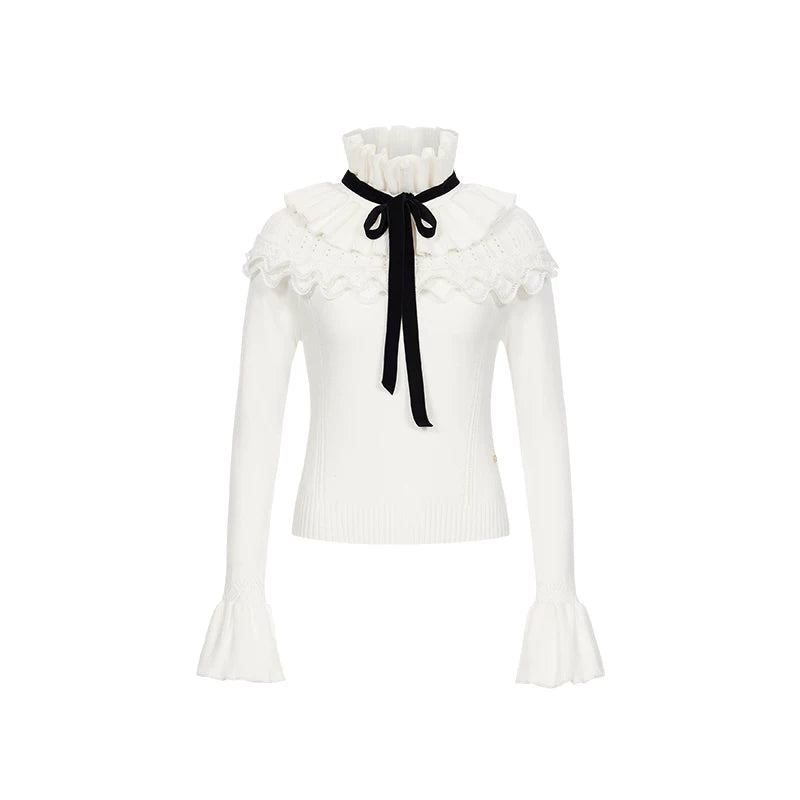 Lace Ruffle Knit Top &amp; Midi Skirt Two-Piece Set