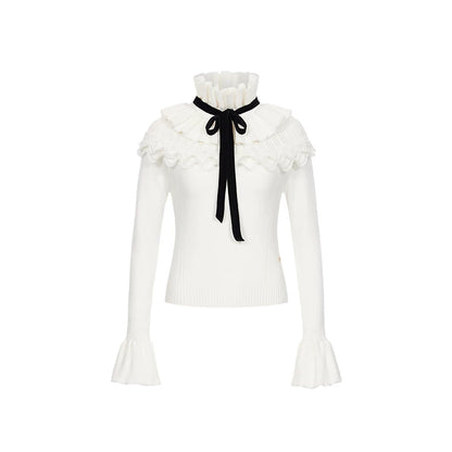 Lace Ruffle Knit Top &amp; Midi Skirt Two-Piece Set