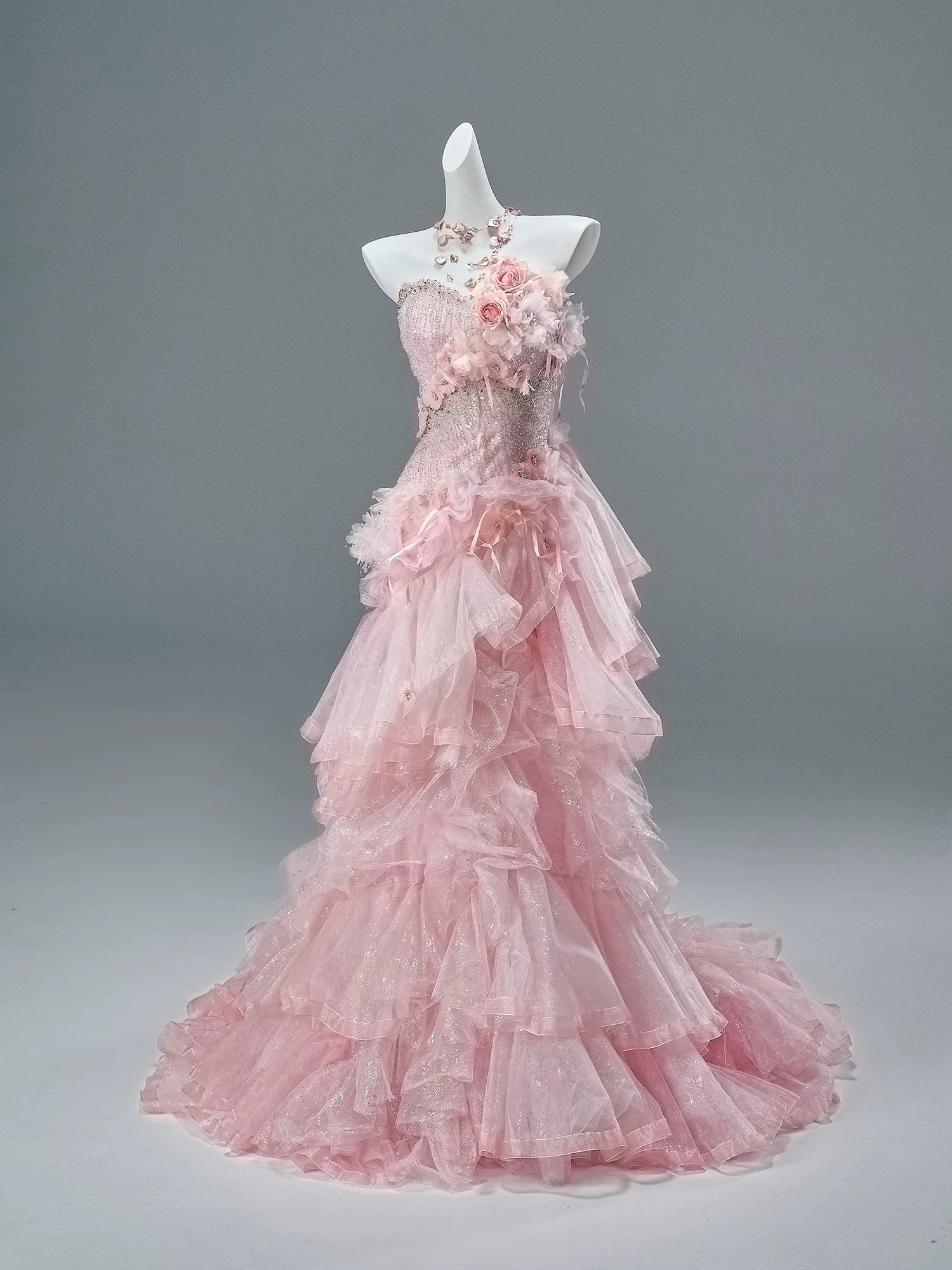 Blush Pink Haute Couture Tiered Tulle Gown