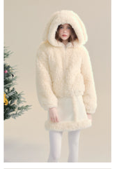 Cream Rabbit Shearling Coat & Skirt Set - CHINASQUAD