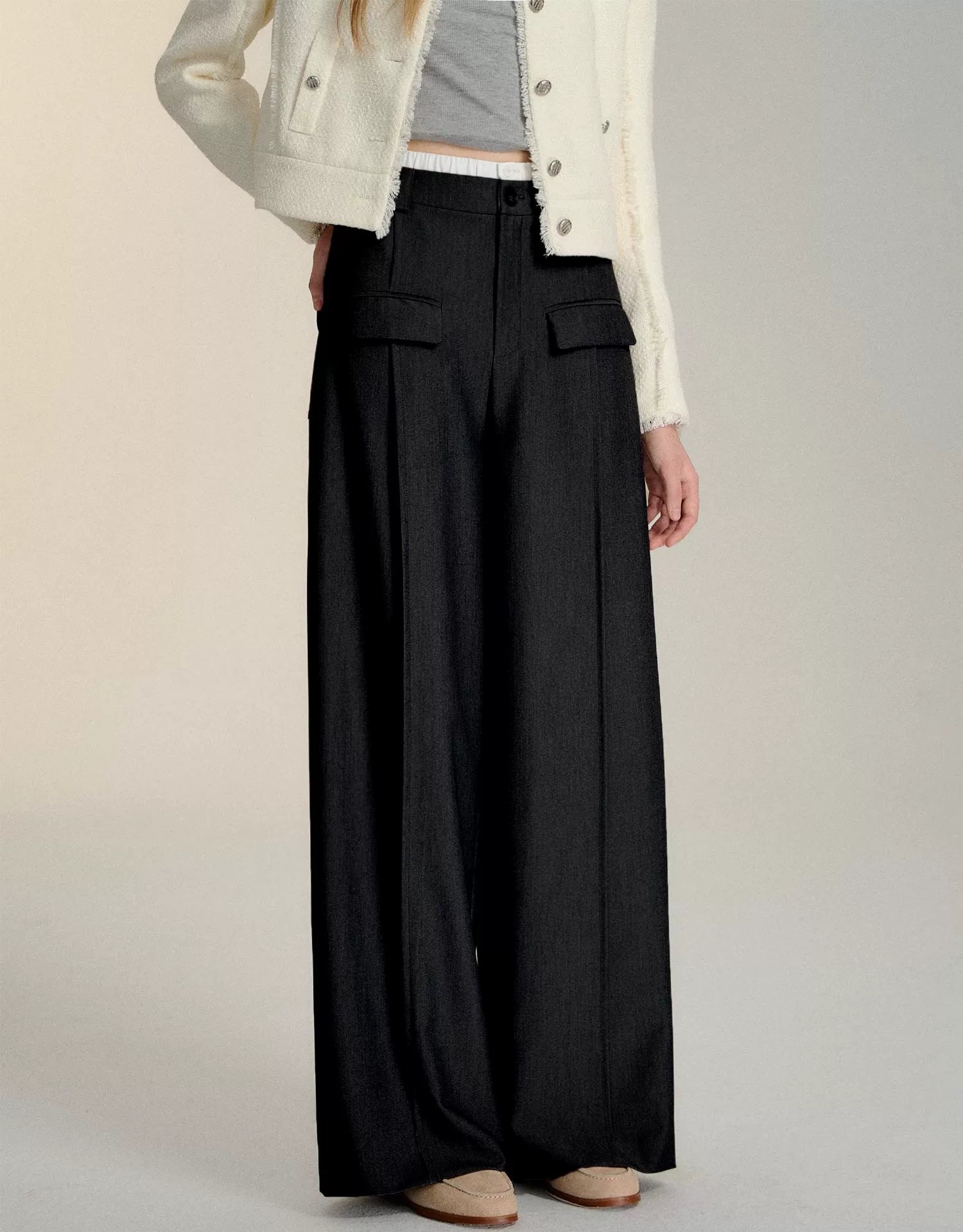 Black &amp; Gray Center Seam Wide-Leg Pants