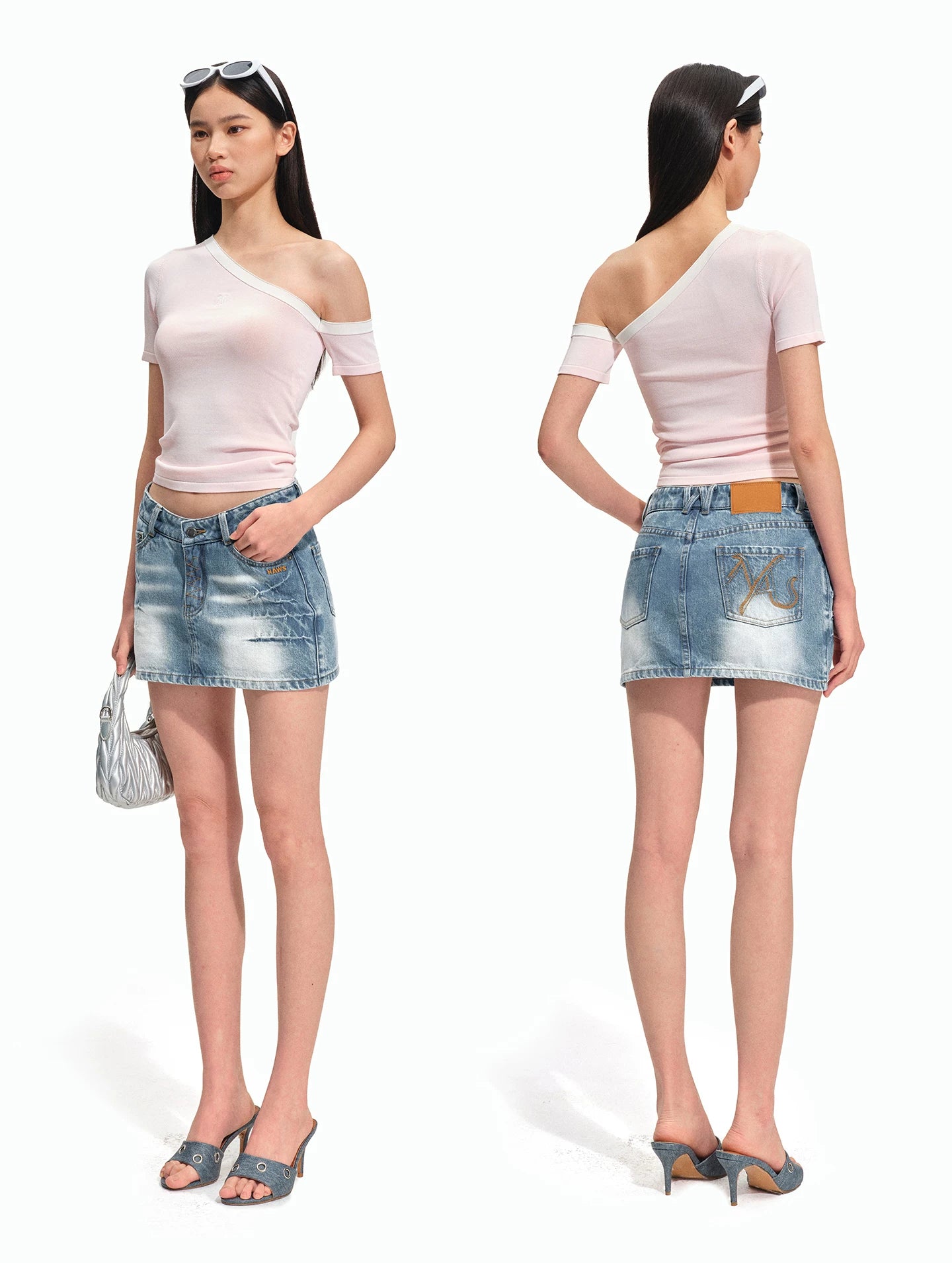 Asymmetric Sculpting Contrast Trim Fitted Tee