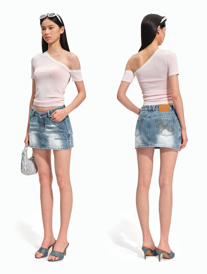 Asymmetric Sculpting Contrast Trim Fitted Tee