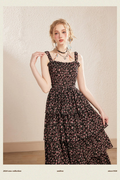 Black Floral Spaghetti Strap Dress