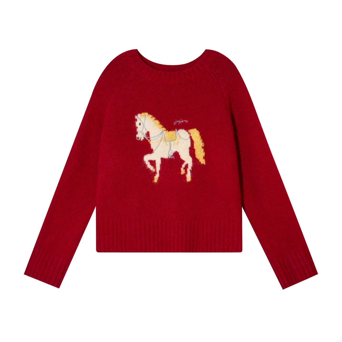 Wool Blend Horse Jacquard Embroidered Sweater