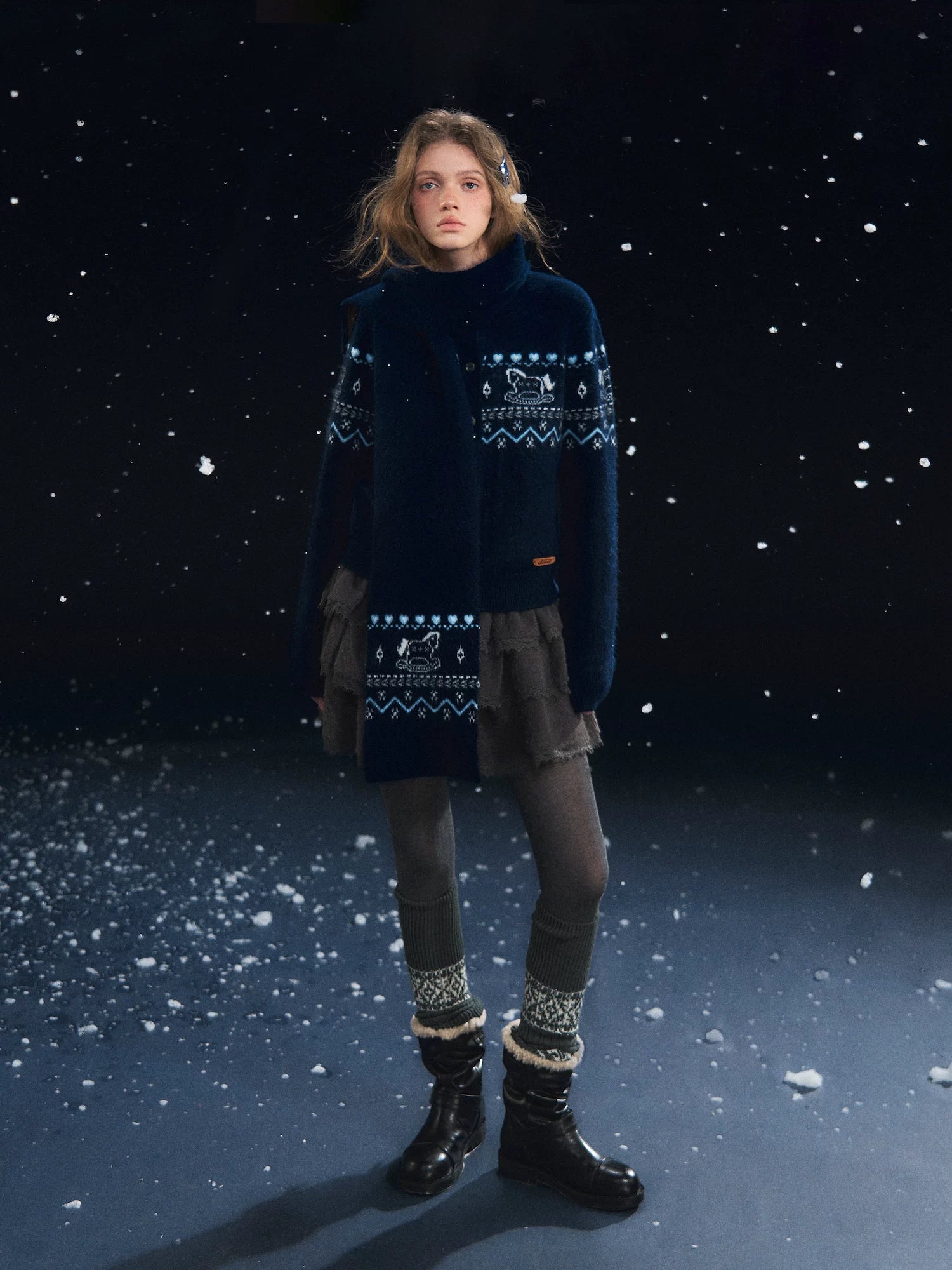 Fair Isle Scarf &amp; Cardigan Two-Piece Set