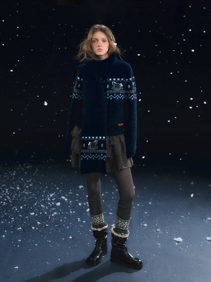 Fair Isle Scarf &amp; Cardigan Two-Piece Set