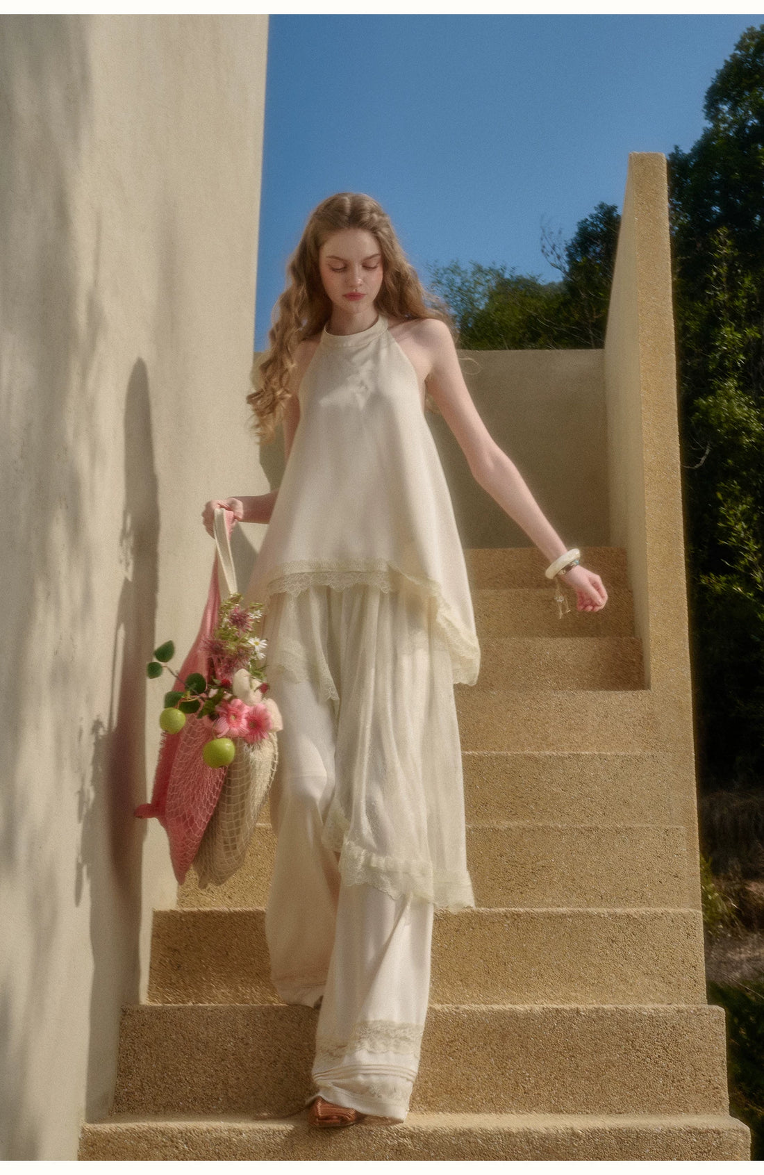 Pearl Gold Satin Lace Three-Piece Set