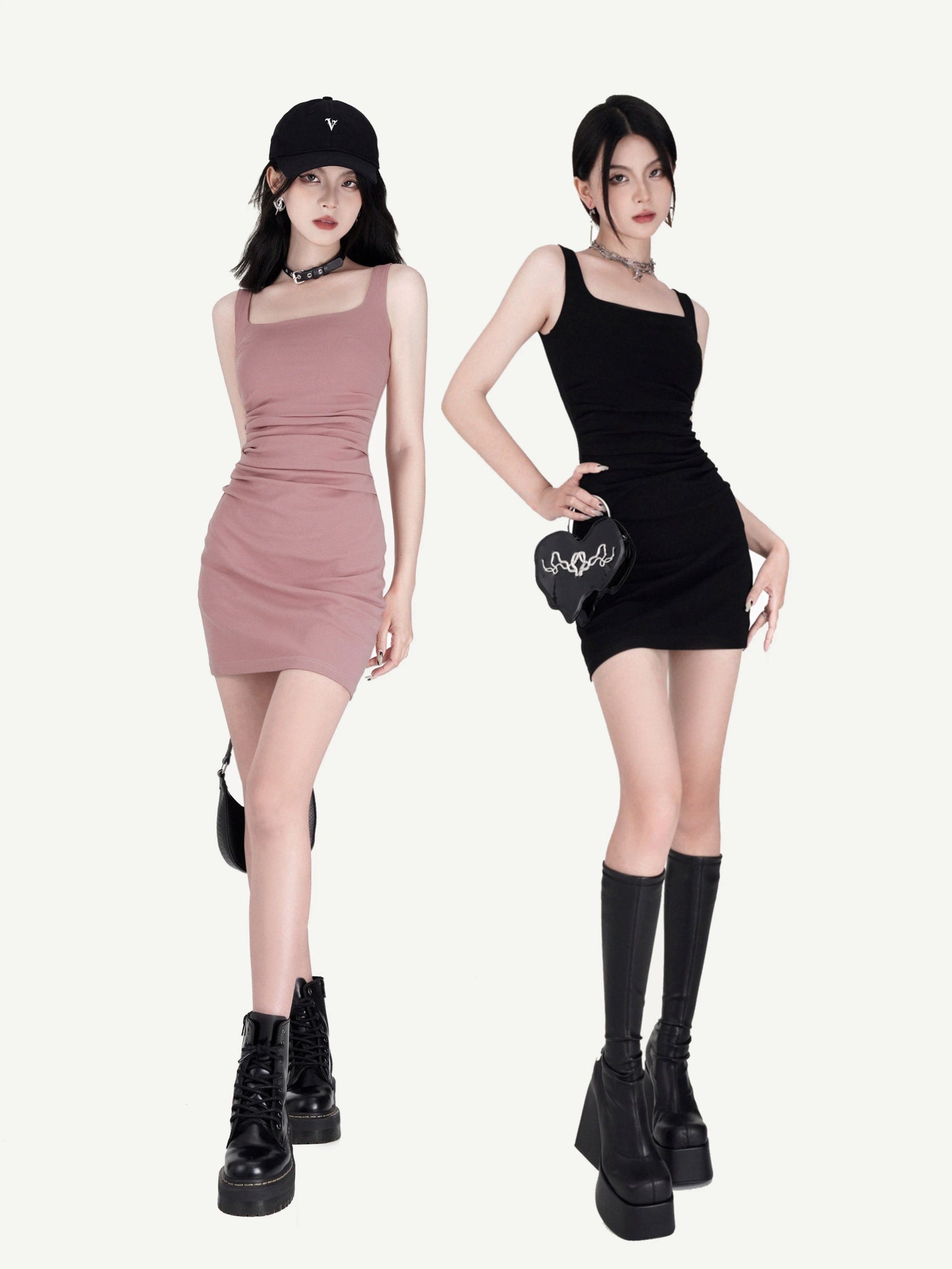 Square-Neck Stretch Bodycon Camisole Dress