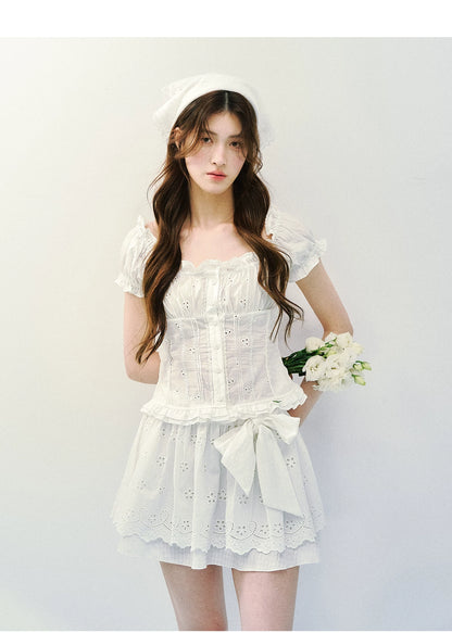 Vintage Plaid Lace Ribbon Two-Piece Set