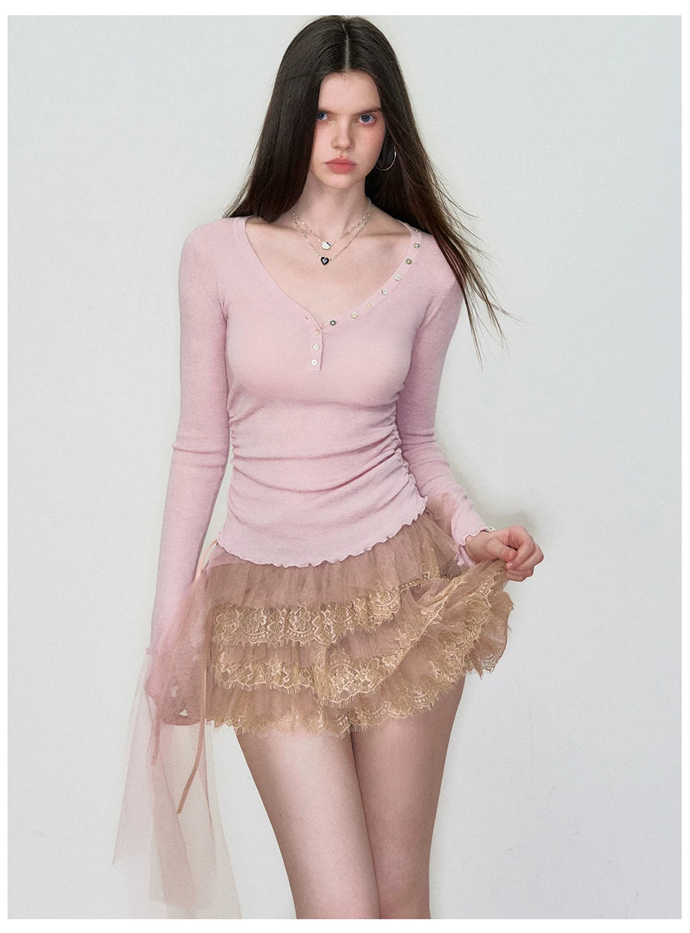 Waist-Cinched Slim-Fit Wool Knit T-Shirt