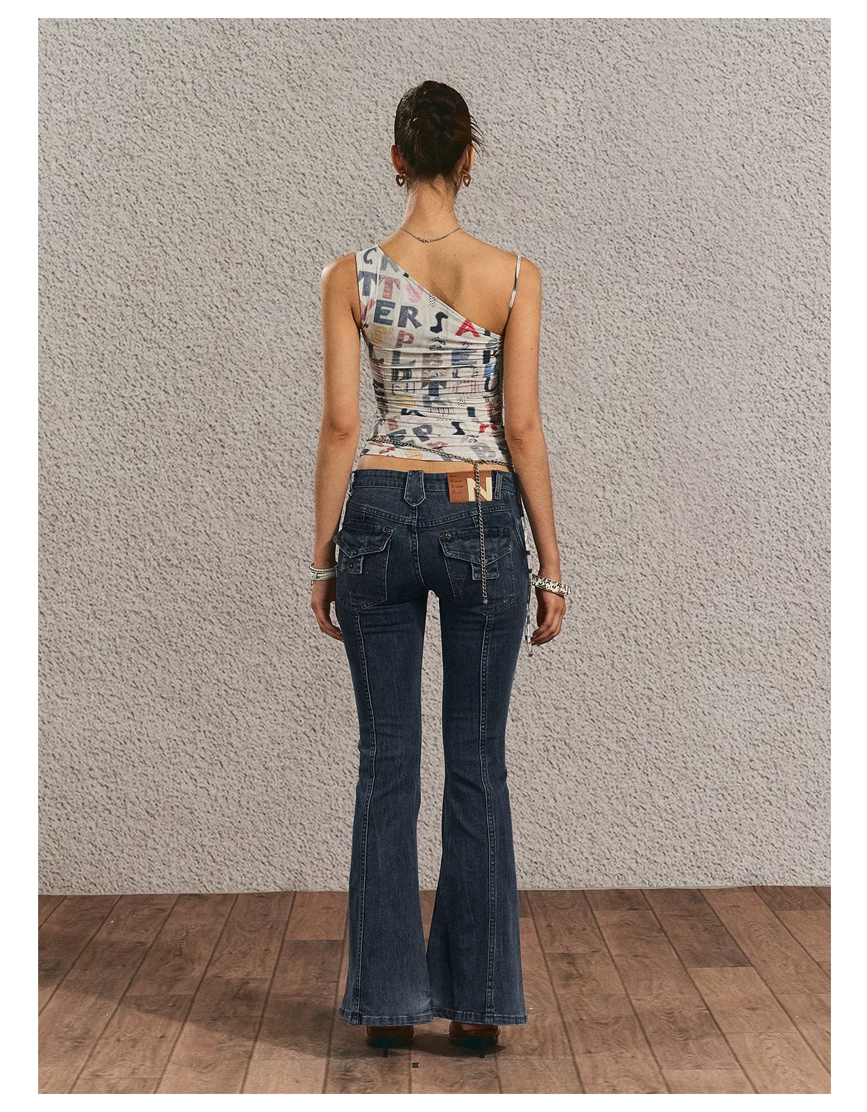 Vintage Graphic One-Shoulder Cinched Crop Tee