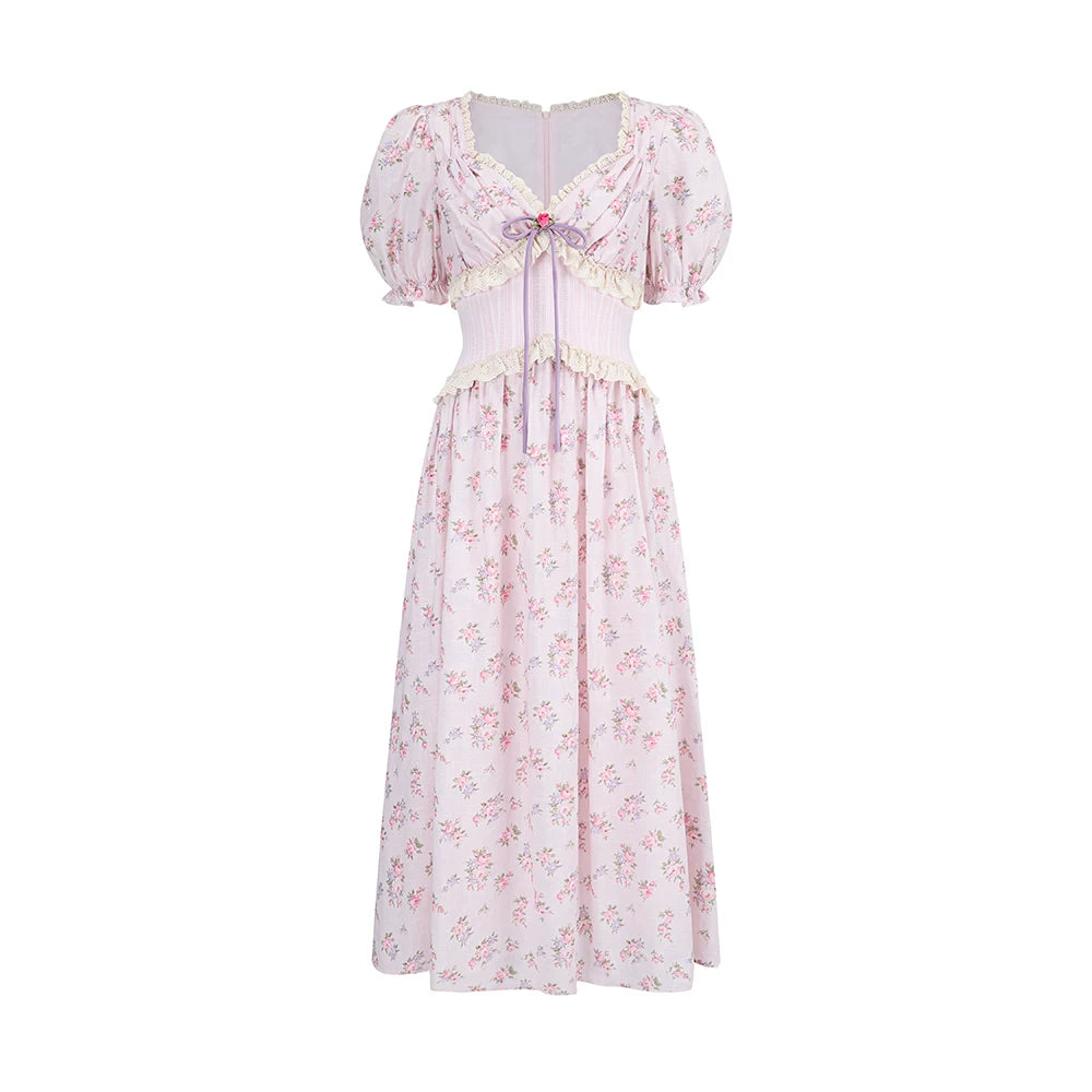 Stardew Garden Vintage Floral Waist-Cinching Midi Dress