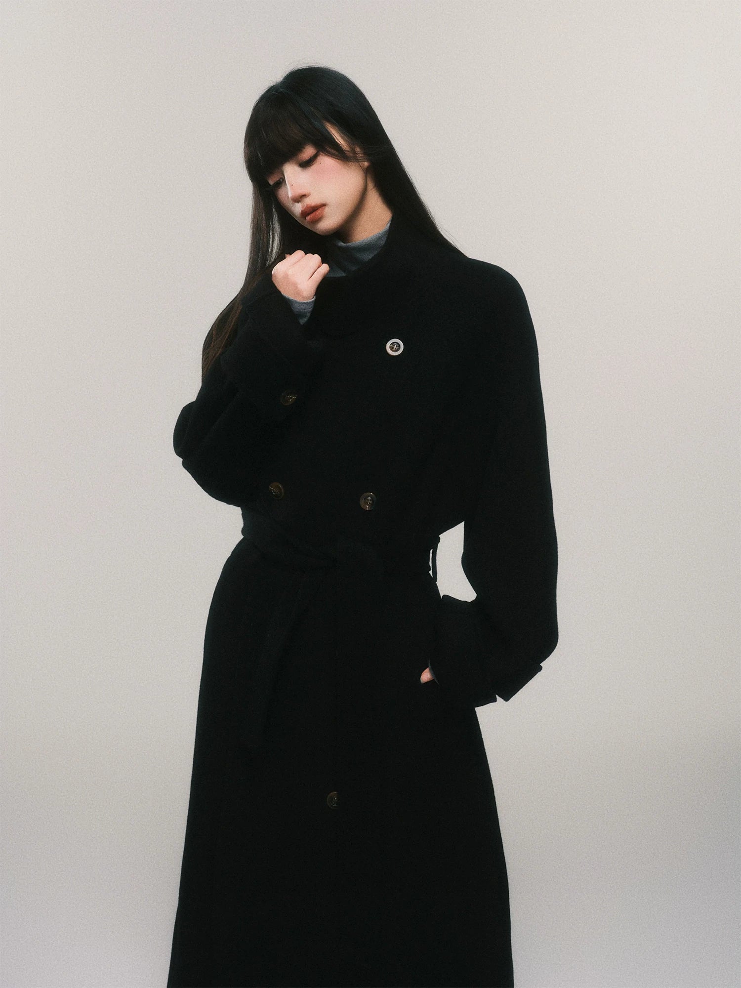 Stand-Collar Double-Faced Wool Coat