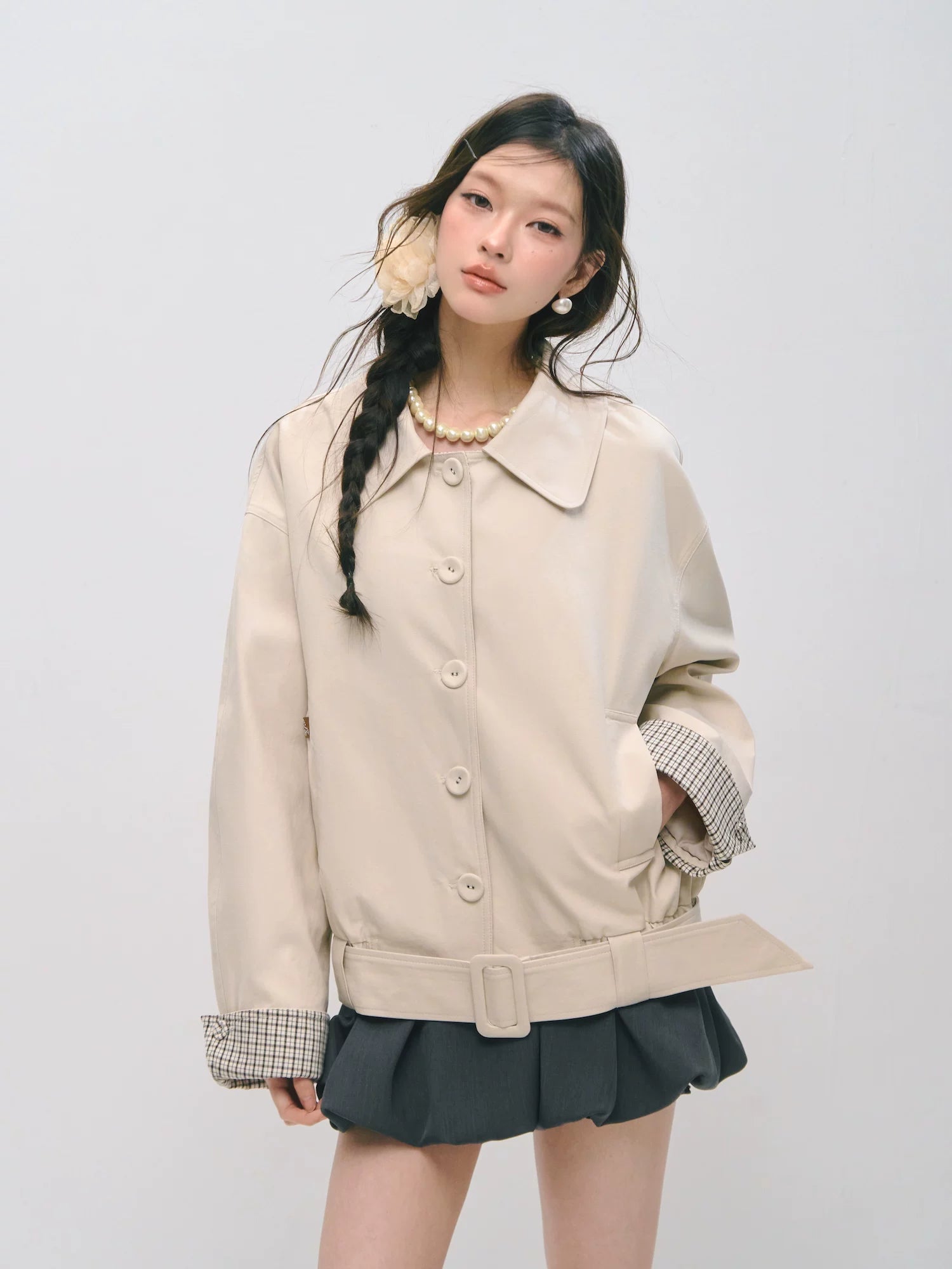 Plaid Panel Button-Down Collared Jacket