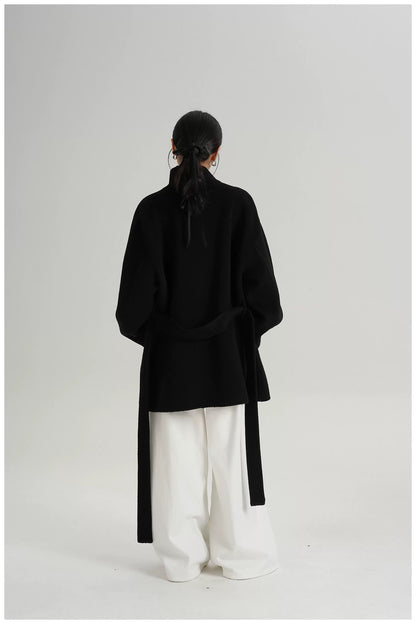 Tie-Belt Mid-Length Double-Faced Wool Jacket