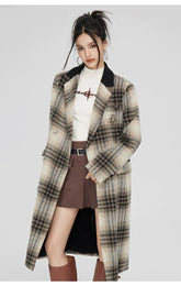 (Final Sale) Coffee Woolen Plaid Coat - CHINASQUAD