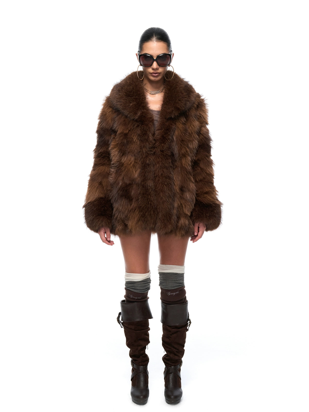 Vintage Brown Faux-Fur Collar Coat