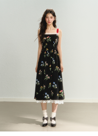 Lace Floral Spaghetti Strap Dress - CHINASQUAD