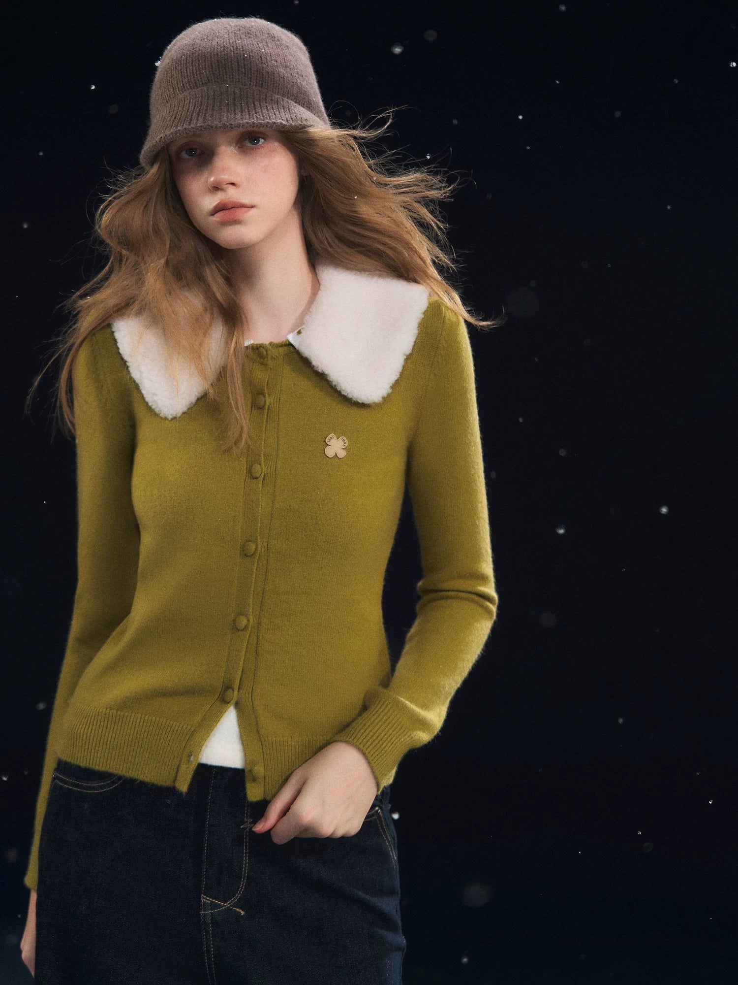 Fur Collar Soft-Touch Plush Cardigan