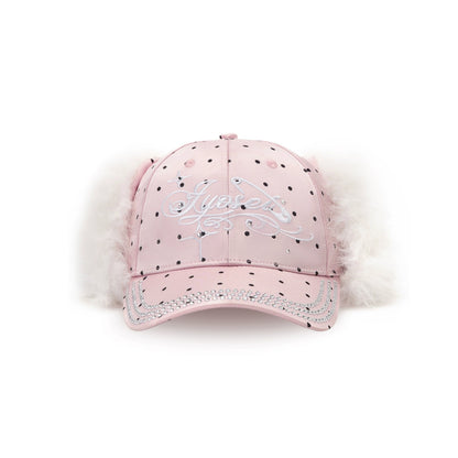 Rhinestone Ear-Flap Furry Baseball Cap