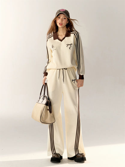 Bow Embroidered Sweatshirt &amp; Sweatpants Set