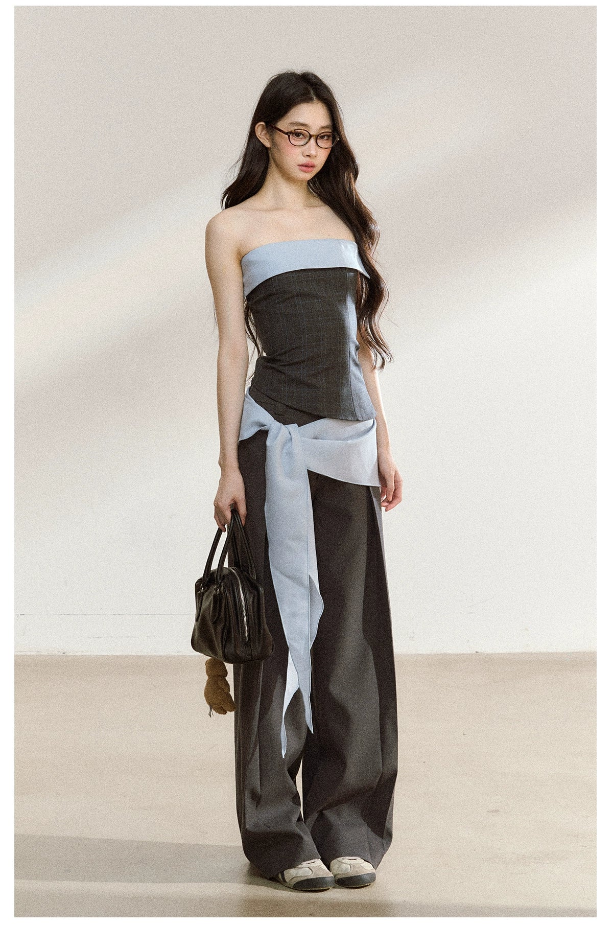 Contrast-Bandeau Tailored Two-Piece Set