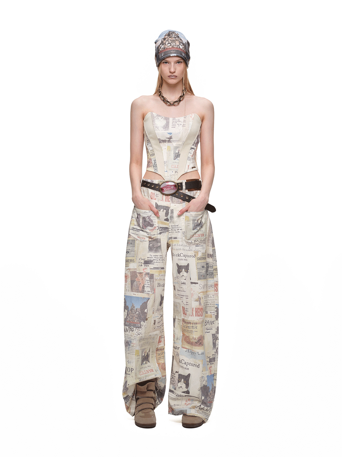 Printed Wide-Leg Canvas Pants