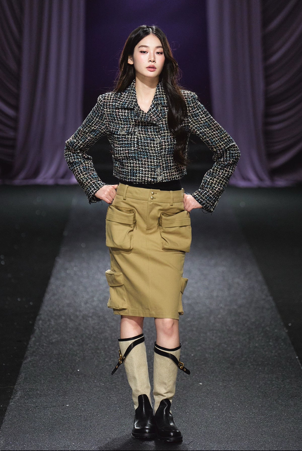 Tweed Asymmetric Button Cropped Jacket