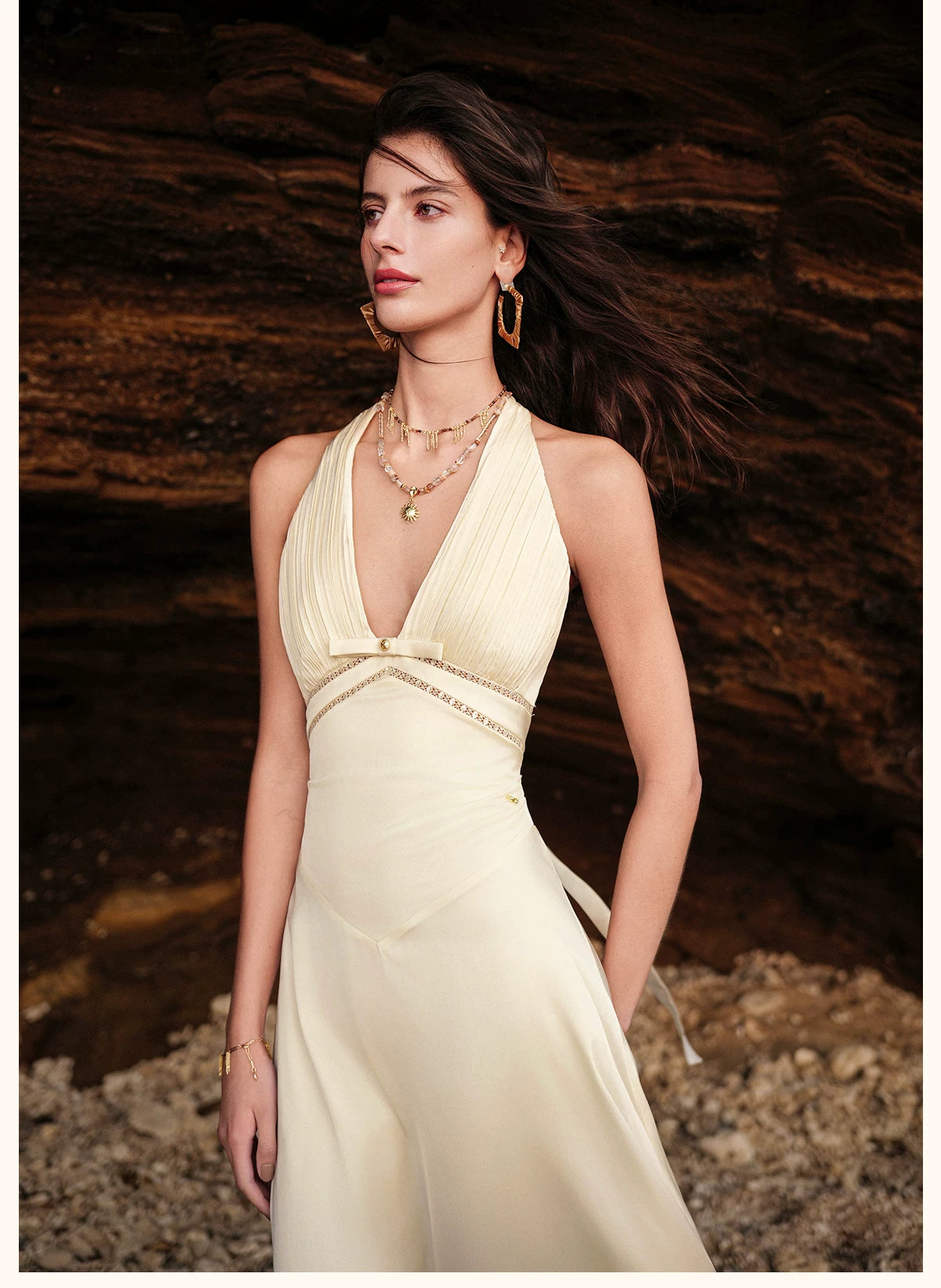Halter V-Neck Cut-Out Printed Maxi Dress