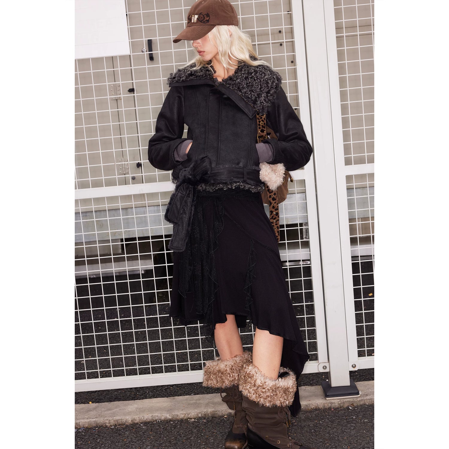 Asymmetric Faux Shearling Biker Jacket