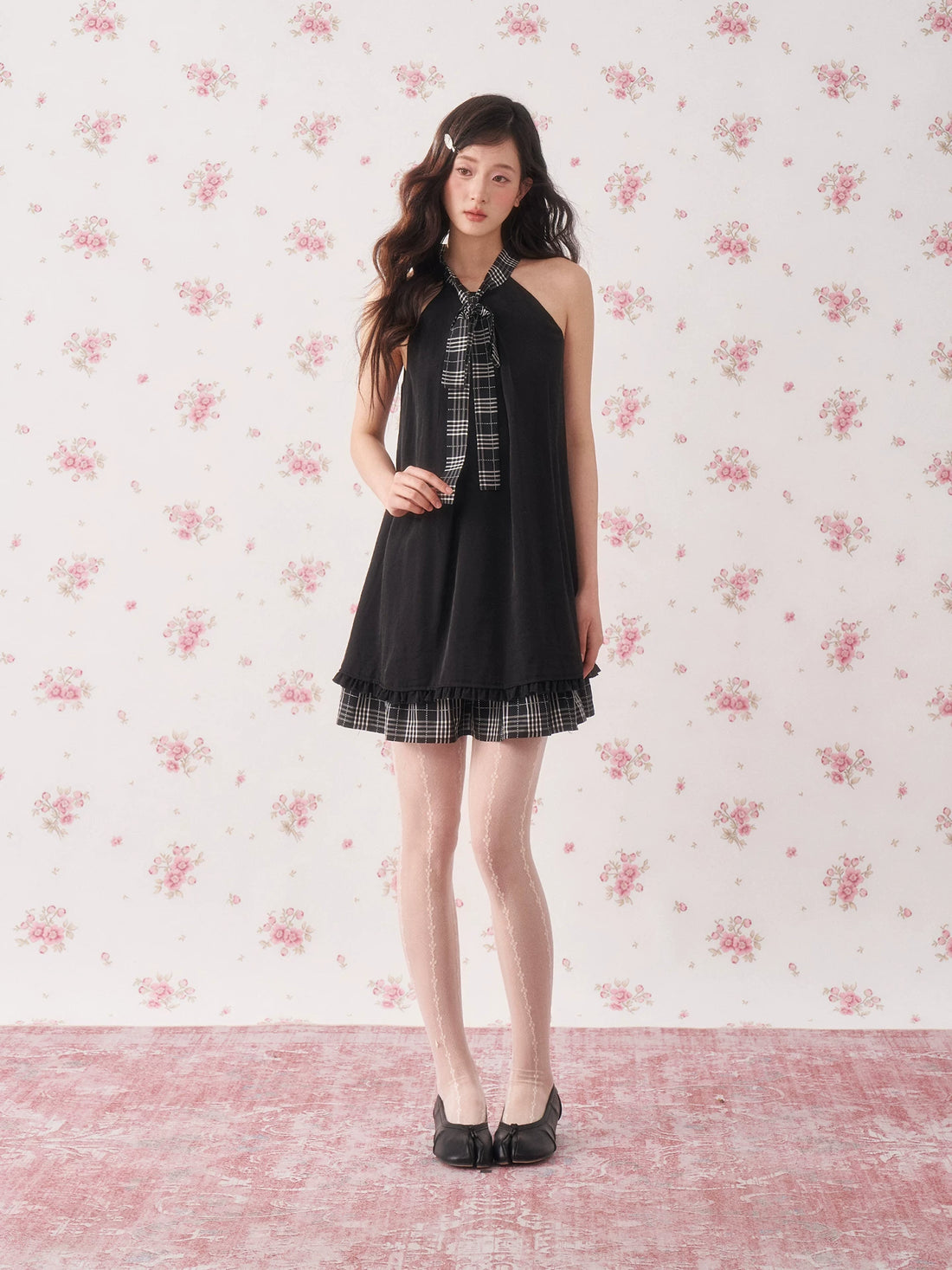 Vintage Plaid Halter Ruffle Dress