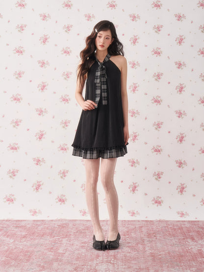 Vintage Plaid Halter Ruffle Dress
