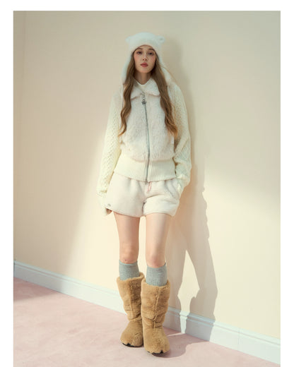 Snowland Lover Faux Fur Knit Panel Jacket