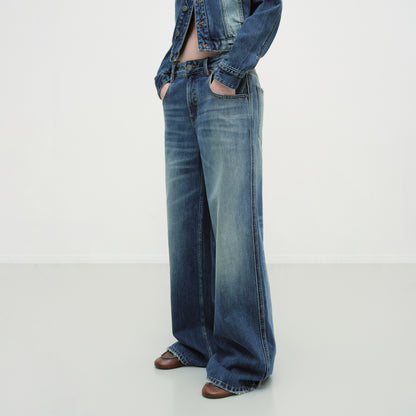 Vintage Blue Washed Wide-Leg Jeans - CHINASQUAD