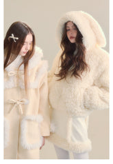 Cream Rabbit Shearling Coat & Skirt Set - CHINASQUAD