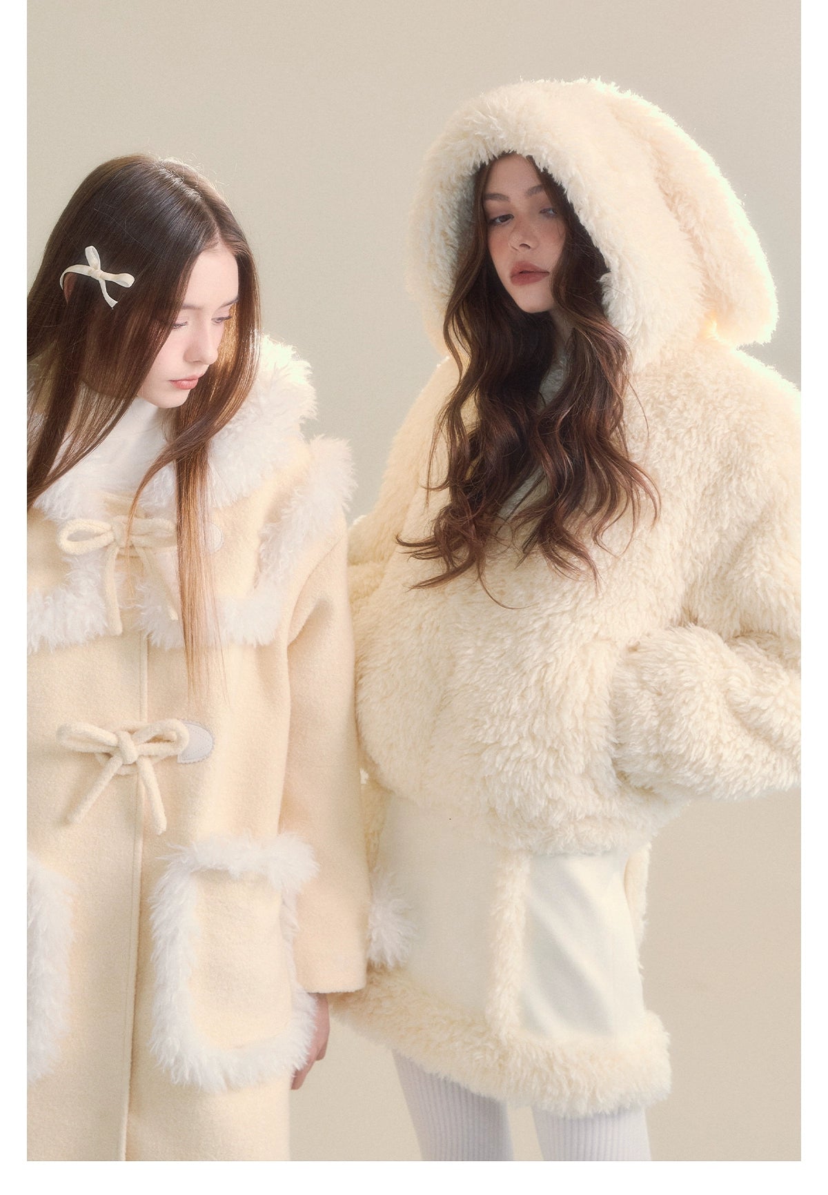 Cream Rabbit Shearling Coat &amp; Skirt Set - CHINASQUAD