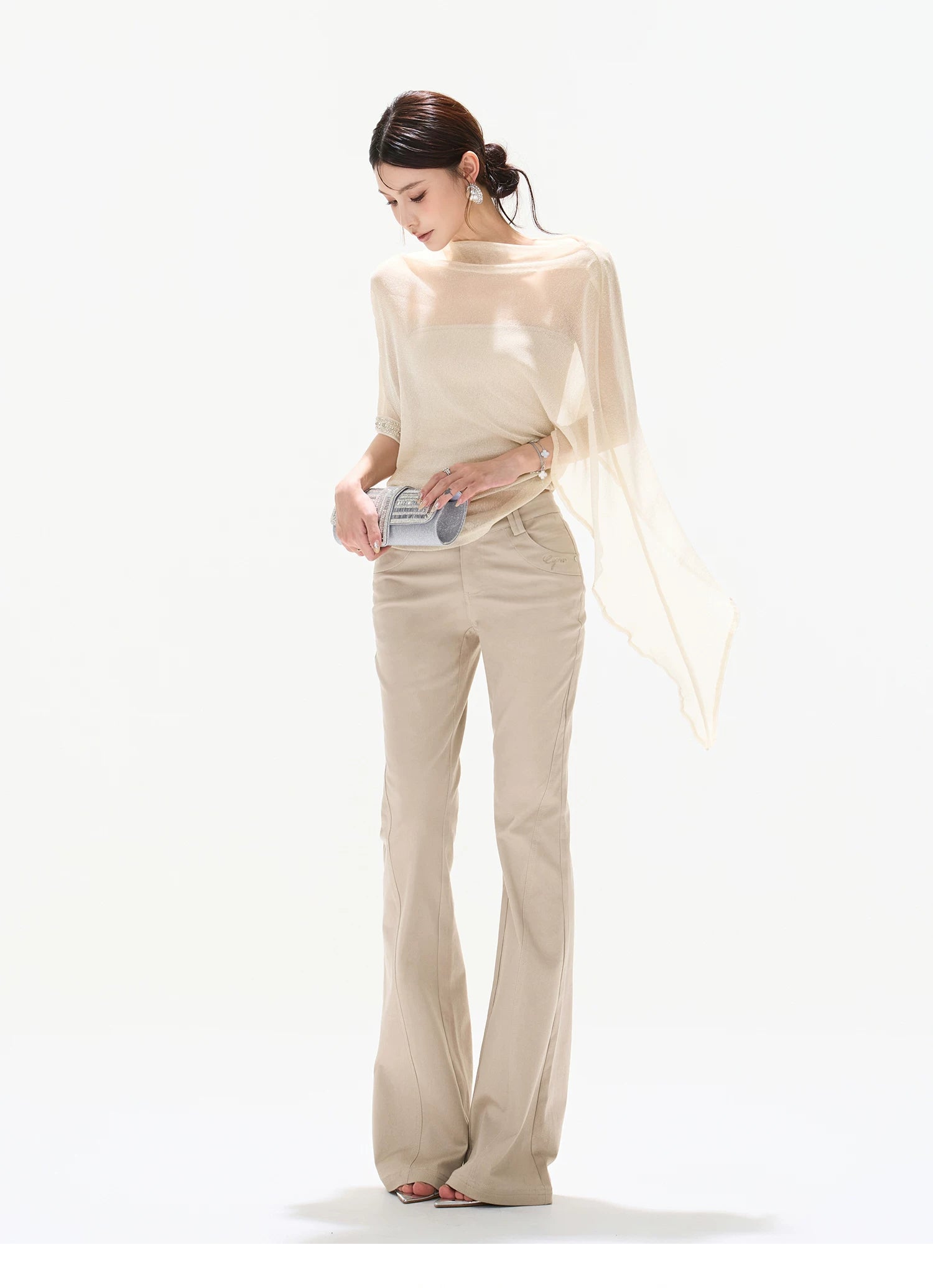 Silver Veil Goddess Beaded Mesh Cape