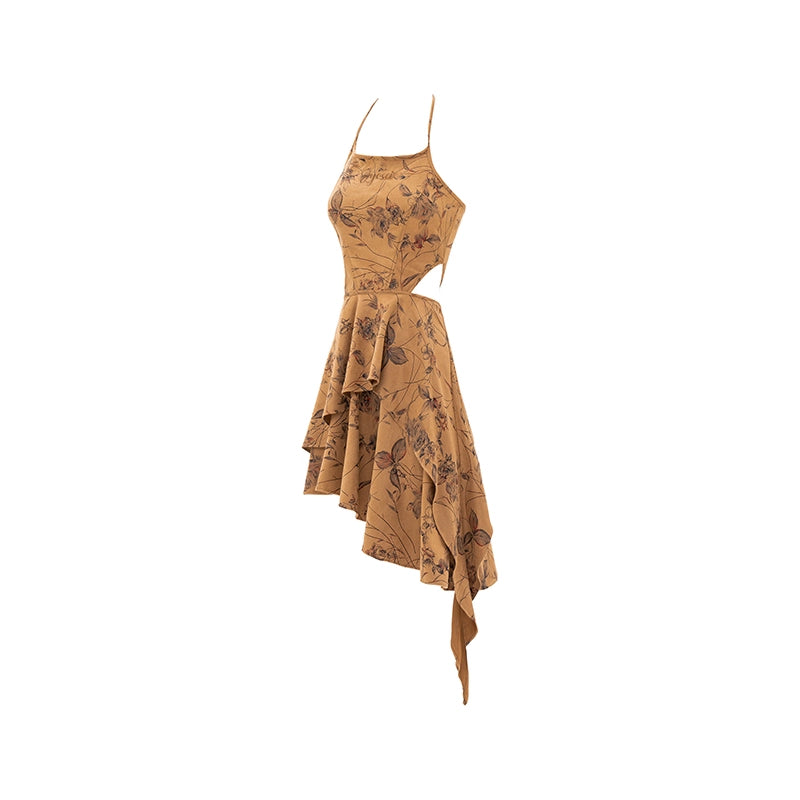 Vintage Halter Asymmetric Bodycon Dress