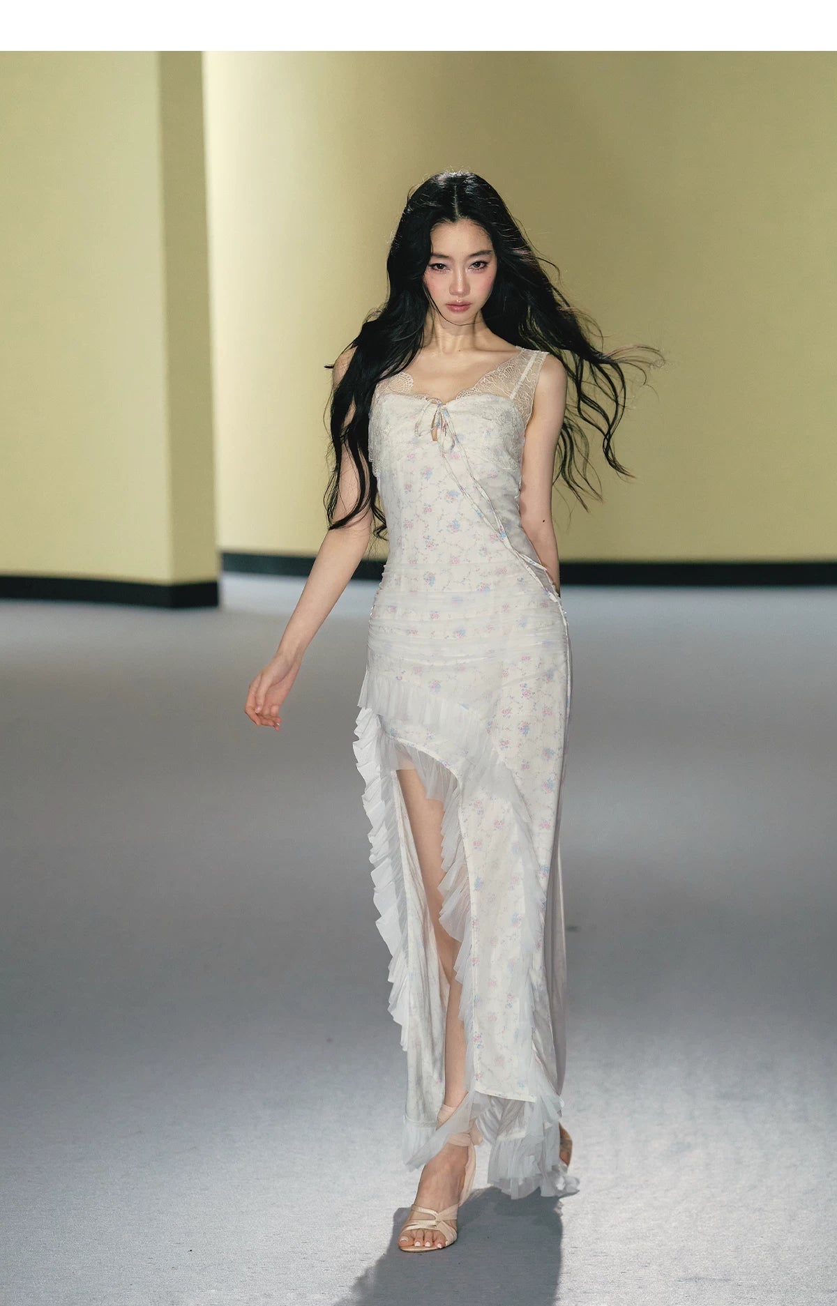 Romantic Floral Mesh Slip Maxi Dress