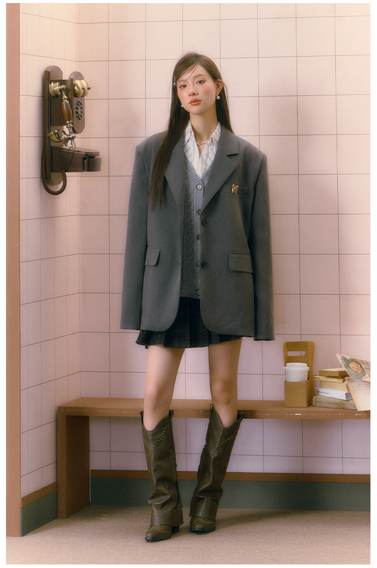 Gray Loose Suit Jacket - CHINASQUAD