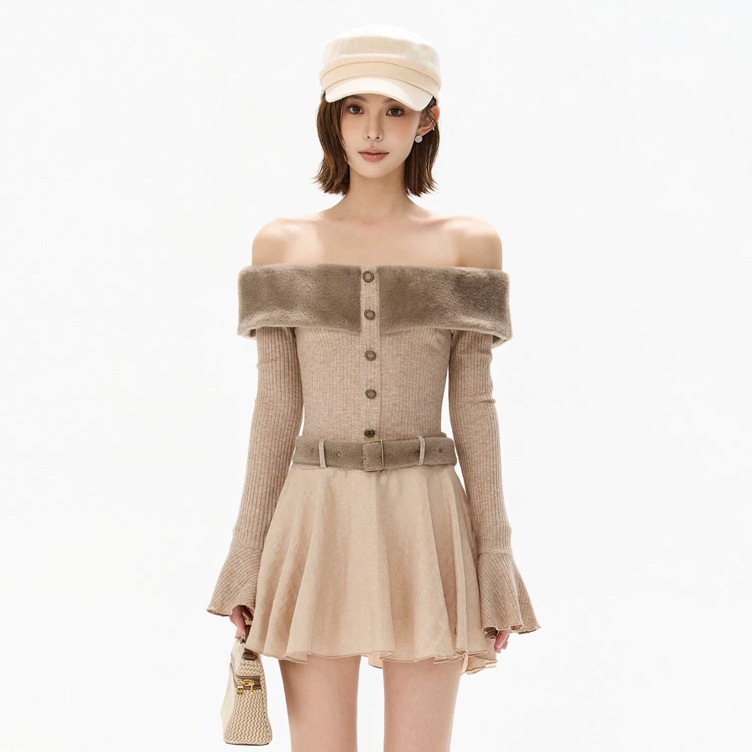 Mink Knit Off-Shoulder Dress