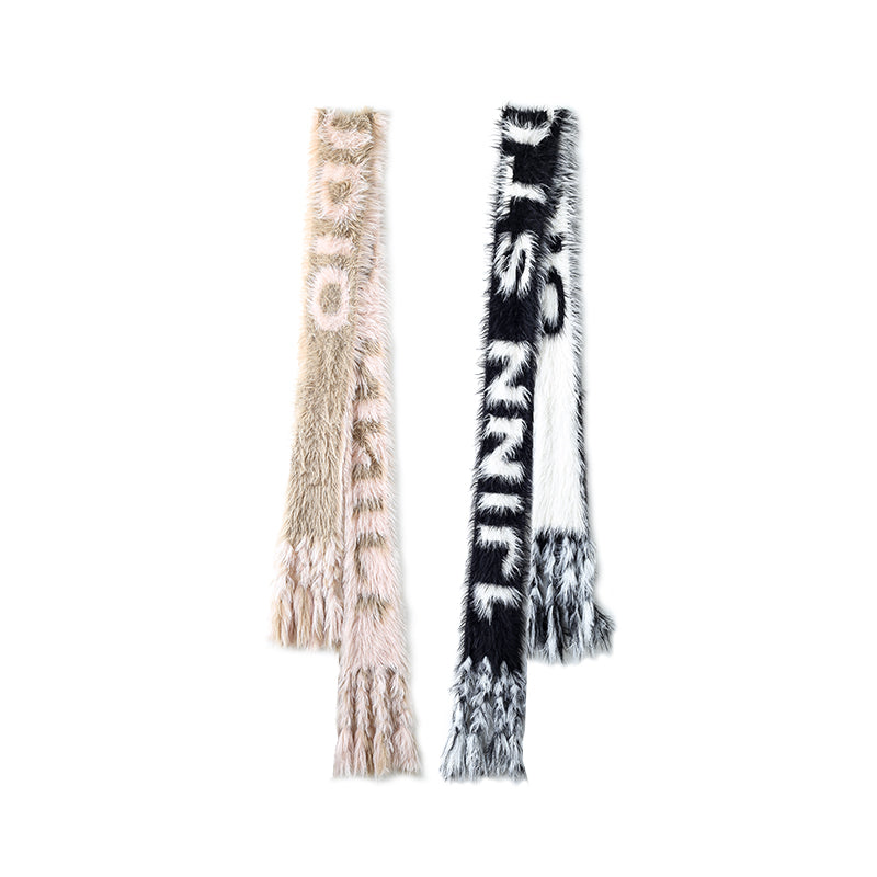 Letter Tassel Mink Fur Embossed Scarf - CHINASQUAD