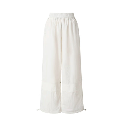 White &amp; Pinkish-purple Drawstring Wide-leg Pants