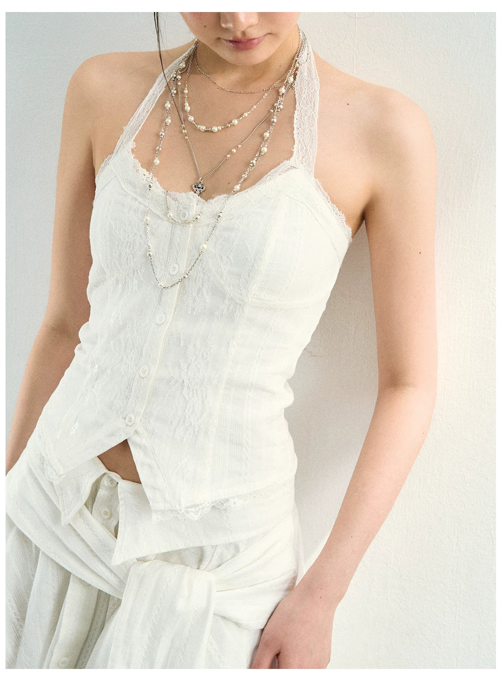 Layered Pearl Chain Statement Necklace