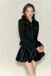 Black Waist-fitted Blazer & Skirt Set - CHINASQUAD